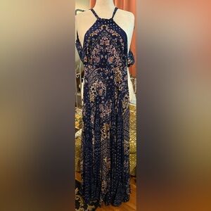 Free People Navy Floral Jumpsuit